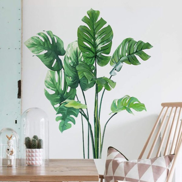 Bladväggdekaler Monsterablad Tropiska växter Väggklistermärken för vardagsrum, Palm Blad Väggaffischer Naturliga Gröna Växter Konst Murmålningar Vinyl Tapet