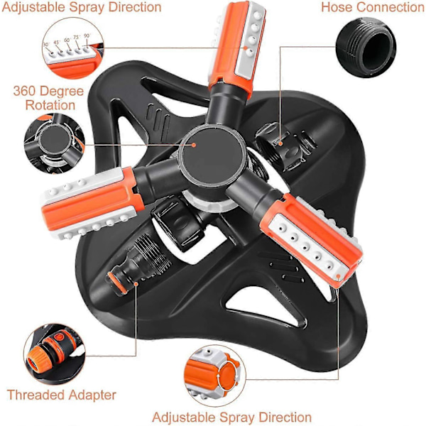 Trädgårdssprinkler, Gräsmattesprinklerautomatisk 360 Graders Rotering 3-Arms Gräsmattesprinkler System Med Snabbkopplingar För Bevattning Av Växter Eller Sommar U