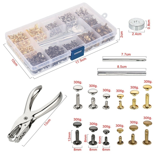 360 stycken ihåliga nitar set 6/8/12 mm DIY erbjudande läder nitar dekorativa nitar