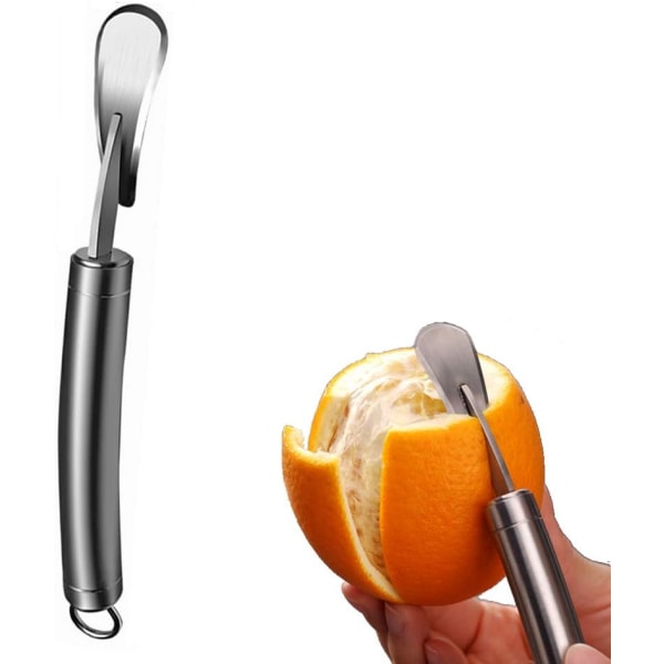 Apelsincitrusskalare i rostfritt stål Skärmaskin Skärare Skalare Remover Öppnare Humaniserad design Böjt handtag Fruktverktyg Köksprylar