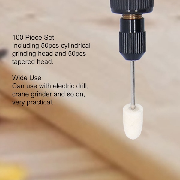 100 st Polerhuvud Ullfilt Konisk Cylindrisk Polerhjul Set Kit för DIY