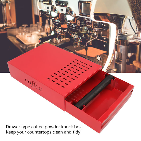 Kaffe Knock Box Låda Rostfritt Stål Tjockad Kaffe Rester Pulverlåda för Hushåll Butik Röd