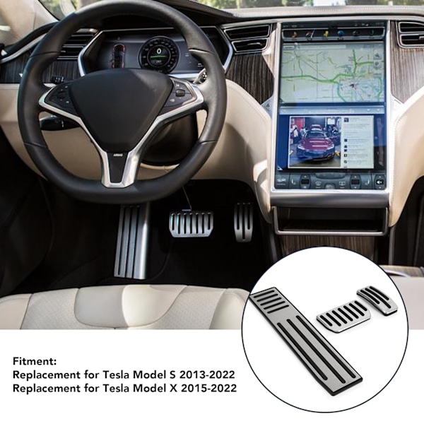 3 st fotpedal set accelerator bromspedal fotstödsplattor rostfritt stål gummi halkfri ersättning för Tesla Model S X