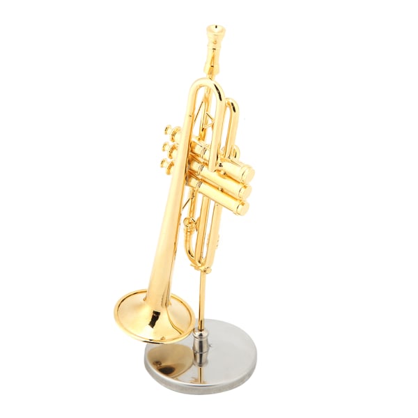 Miniatyr trumpet replika med stativ och case guldpläterade instrumentmodell musikaliska ornament