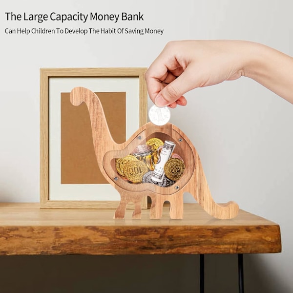 DIY Namn Trä Klar Spargris för Barn, Uppmuntra Förmögenhetshantering Genom Enhörning Dinosaurie Design, Transparent Akrylskiva för Visuell Överblick