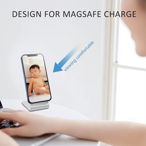 Ergonomisk Magnetisk Trådlös Laddare för iPhone-serien, Aluminiumstativ Säkerställer Perfekt Visningsvinkel och Snabb Trådlös Laddning med Säkerhetsfunktioner