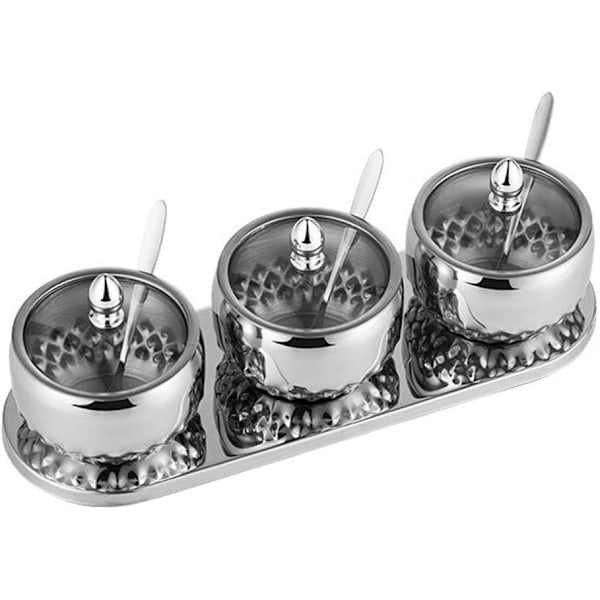 Stilren kryddburk, kryddbehållare, premium sked i rostfritt stål inkluderad, klassisk tidlös design för moderna kök (Set om 3)