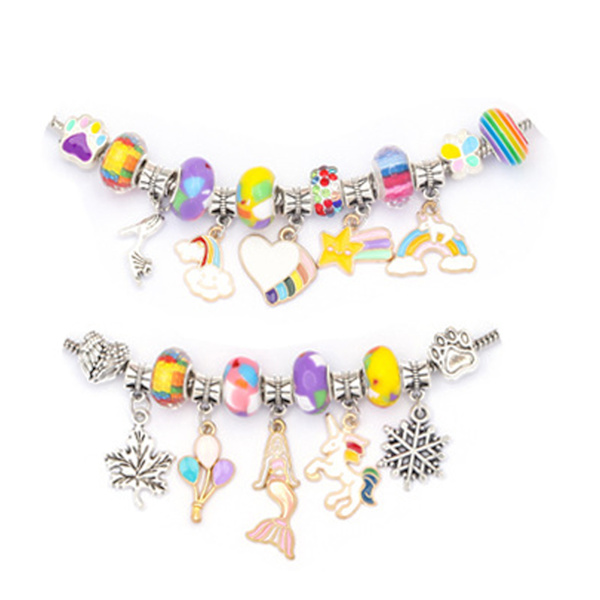Charm armbandssats grundläggande armband färgade pärlor hängen smycken gör-det-själv-kit för födelsedagsfest spelgåvor färgglada