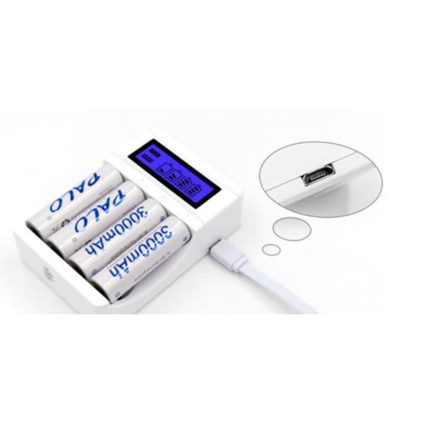 Batterilader 4-spors batterilader LCD-batterilader for AA/AAA oppladbare batterier