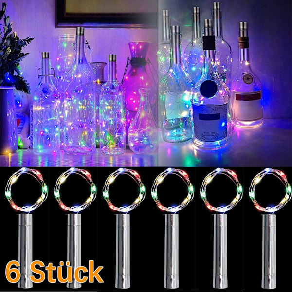 6-pack 1,5 m LED-vinkorkflaskljus, flaskbelysning, ljusslingor, flaskbelysning med korkar, färgglada