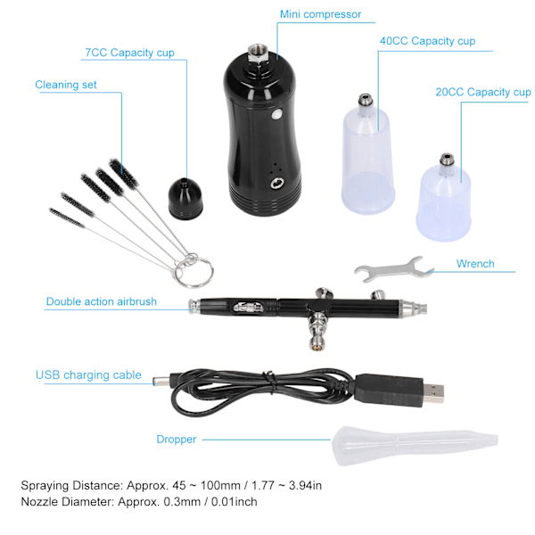 Professionell Airbrush Kit för Multifunktionella Användningsområden, Mångsidigt Sprutpistolset med Justerbar Kontroll för Tatuering, Nagelkonst, Tårta