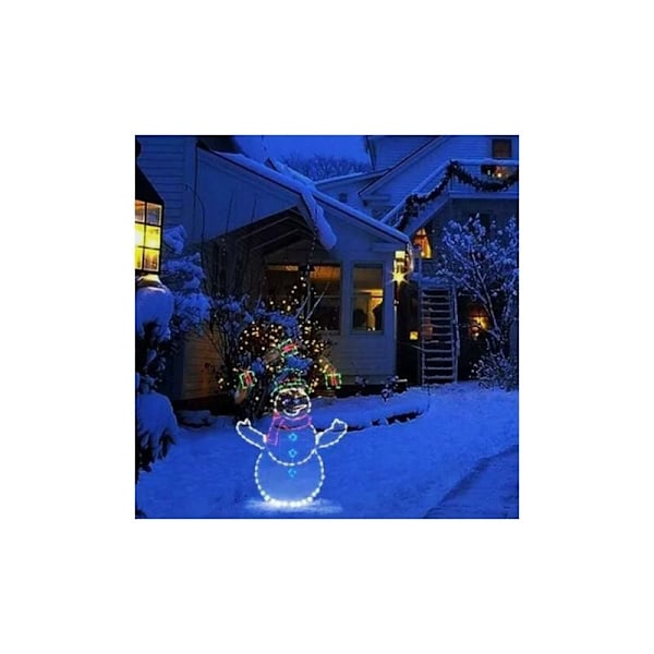 Festlig Animerad Snögubbe Och Pingvin, Juldekoration Med Färgade Ljusslingor, Enkel Montering För Vinterkul