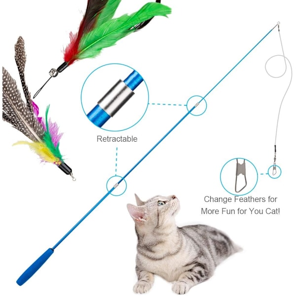 Speciell Kattleksakspresent, 2 st Spöleksaker + 10 st Ersättningsfjädrar, Främjar Motion och Hälsa hos Din Älskade Katt