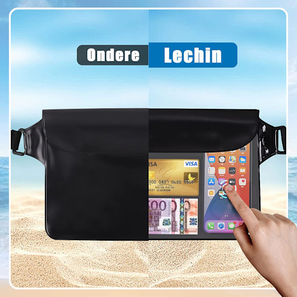2-pack transparenta vattentäta väskor med justerbar vattentät väska, IP68 vattentät telefonväska, vattentät midjeväska för strand, vattensporter, simning,