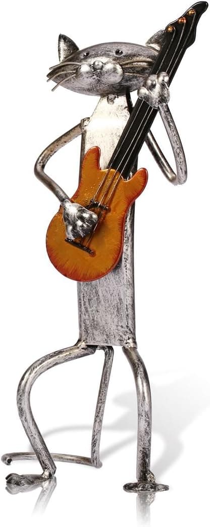 Metallskulptur katt med gitarr figur presenter till Thanksgiving,