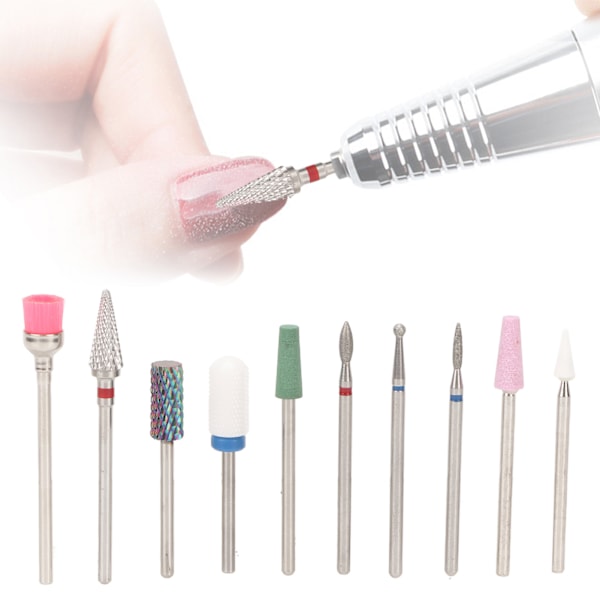 10-delars Elektrisk Nagelfilsats, Volframstålkarbid Nagelborr För Akryl Gel Naglar, Manikyr Pedikyr Verktyg Med Multifunktion Och