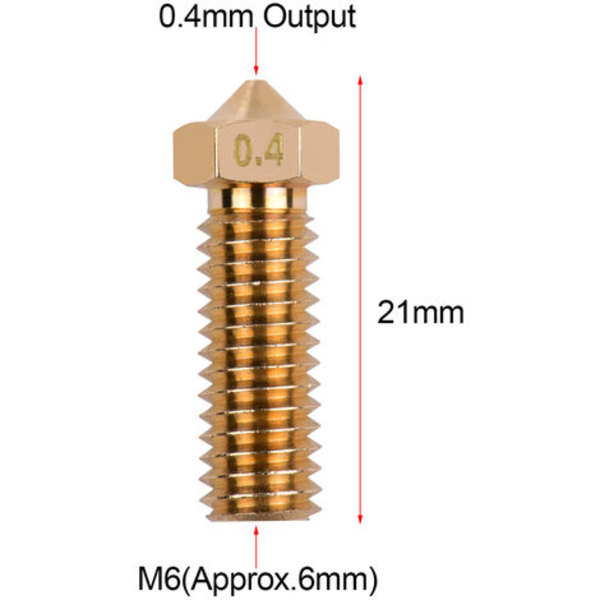 3 st 3D-skrivarmunstycken i mässing med vulkanmunstycke M6-gänga, skrivarhuvud 0,4 mm utmatning för Sidewinder X1 TEVO Little Monster 1,75 mm filament (guld, 0,4 mm)