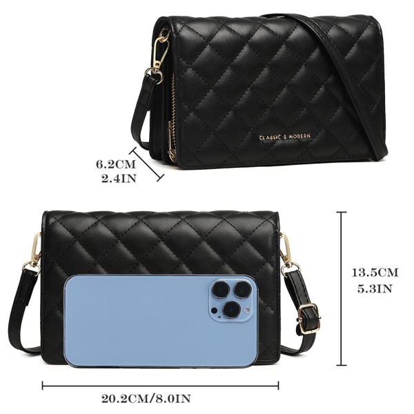 Dammobiltelefon axelväska - Quiltade väskor Handväska Vegan läder Crossbody väska Axelväska Liten kvällväska Pass mobiltelefon väska med