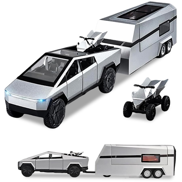 Leksaksbil 1:32, Noonedibs, Drag-tillbaka-teknik Färg: Silver, Metall, Inkluderar ATV, Husvagn, Rörliga delar, Realistiska karaktärer, Rörliga hjul,