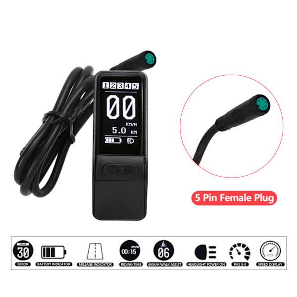 Elektrisk cykel LCD-display Vattentät SW102 Display Panel Elektrisk cykel Display Kontrollpanel för Bafang BBS01 BBS02 BBSHD Mid Motor