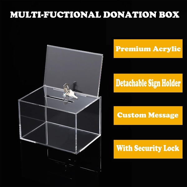 Akryl Display Donation Box med Lås, Visitkort Draglåda med Skylt, Röstsedel Förslag Box Förvaring för Insamling Röstning