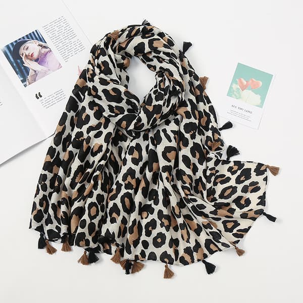 Leopardmönstrad damsjal - Pashminasjal Charpe
