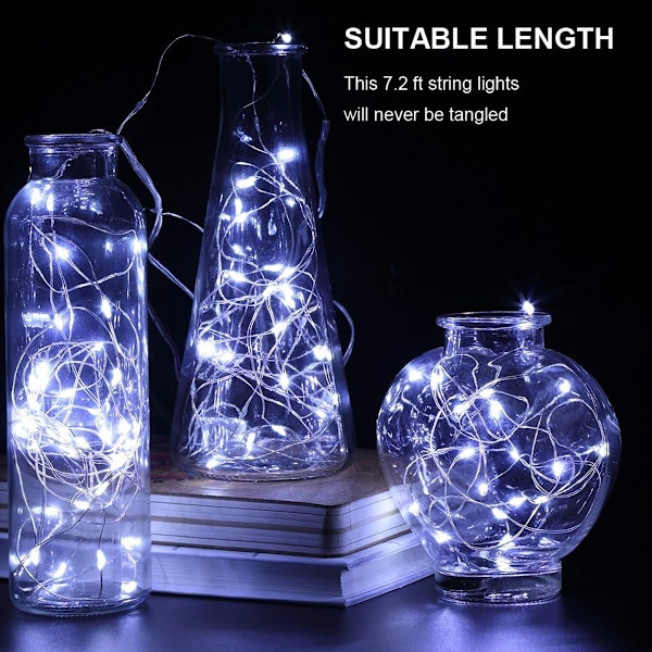 12-pack batteridrivna ljusslingor, 20 LED-lampor 2M koppar ljusslinga, IP65 vattentät silver kallvit tråd atmosfärsljus för juldekoration