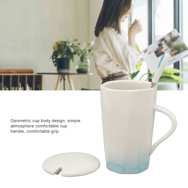 400 ml Keramikmugg i bläckmålningsstil Kaffemuggar i keramik med skedlock för hemmakontor Cyan