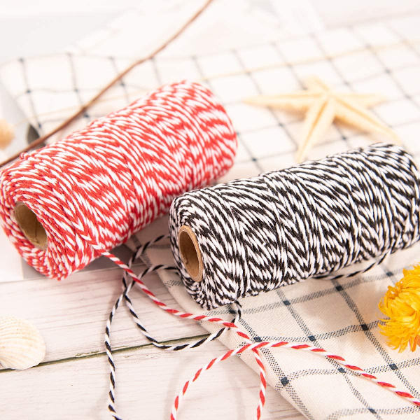 Snöre, Bomullshantverkssnöre, Högpresterande  Julsnöre, Perfekt för presentförpackning, DIY-hantverk (Rödvit)