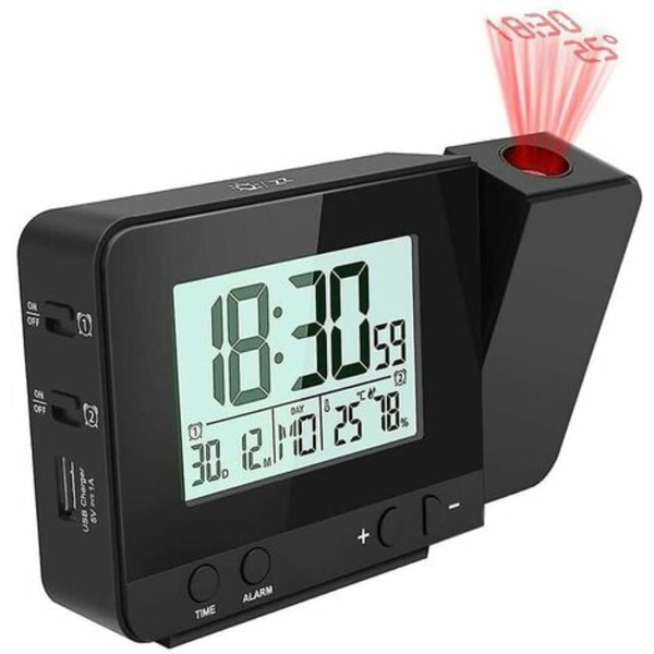 Digital Projektionsväckarklocka för sovrum, Stor takprojektionsväckarklocka med USB-port, Batteribackup, 180 projektor, Cisea UNOIU LED