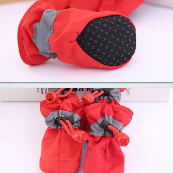 4 st/set Vattentäta vinterdjursskor för hundar Anti-halk regn snö stövlar skor Tjocka varma för små katter valpar hundstrumpor Booties - Smallbee-5 Röd