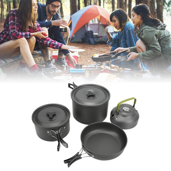 Camping-köksset Bärbar utomhus Camping Mess Kit med fällbart handtag Lämplig för 4 till 5 personer Ryggsäck Picknick