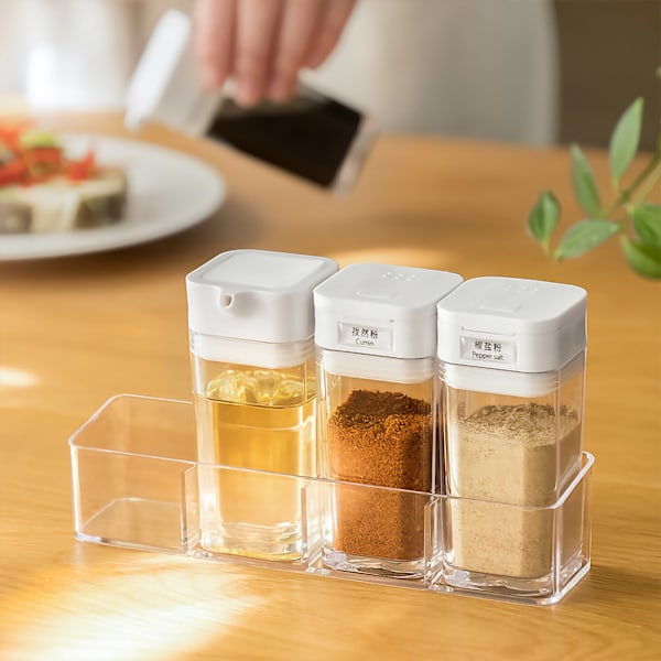 Stilfull Kryddbox, Kryddlåda i Glas med Genomskinliga Kryddbehållare, Giftfria Material för Säker Förvaring, Lufttät för att Förhindra