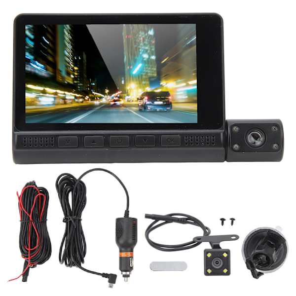 Innovativ Dashcam, 3-enheters set med vidvinkelobjektiv & WiFi-anslutning, Stöder loop-inspelning & infraröd mörkerseende
