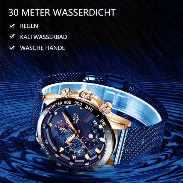 Herrmode Business Analog Quartz Klassisk Casual Blå Läderklocka