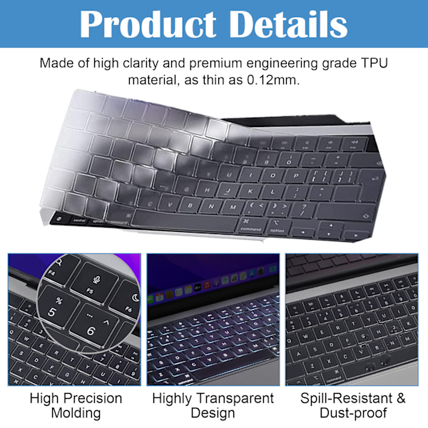 CaseBuy Premium Ultratunt tangentbordskydd för 2023 2022 2021 M3 M2 M1 Pro/Max Apple MacBook Pro 14\" 16\" Modell A2442 A2779 A2918 A2485 A2780 A2991 EU