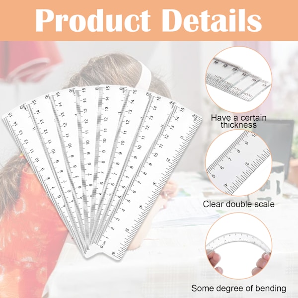 Flexibla linjaler för professionellt bruk, hållbar design 15,5 cm transparent plastlinjal med slät konstruktion och exakta svarta markeringar för enkel