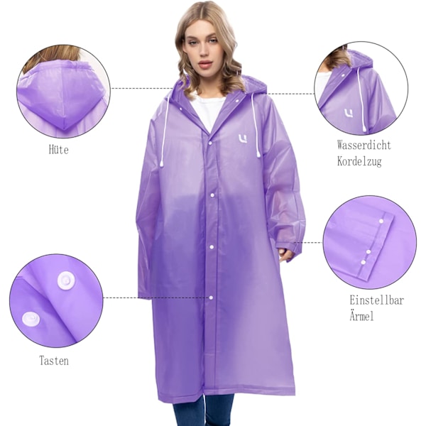UNIQUEBELLA Regnrock EVA Rese Transparent Regnponcho Regntillbehör för Män och Kvinnor Regnkläder Regnkappa Regnjacka Vattentät för Vandring