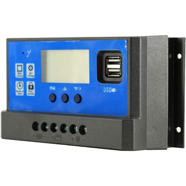 Solarladdningsregulator för 12V 24V-system, Flera skydd med intelligent PWM-teknik, 40A Parameterjusterbar och lättanvänd dubbel USB