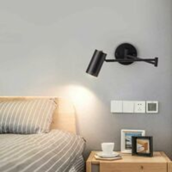 Inomhus sänglampa, väggtvättljus, minimalistisk justerbar vägglampa med svängarm med borstad finish, dimbar LED-belysning för sovrum, hall, 