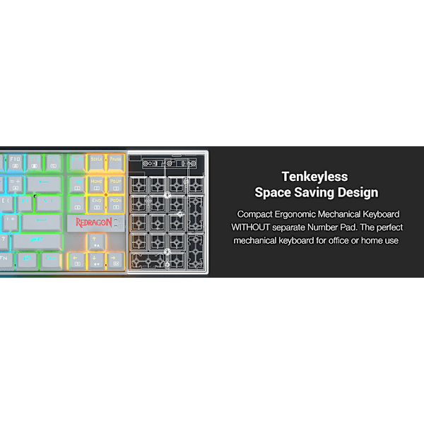 K552 Mekanisk speltangentbord 60 % kompakt 87-tangenters Kumara trådbunden Cherry MX Blue Switch, lämplig för Windows PC-spelare (RGB-bakgrundsbelyst vit)