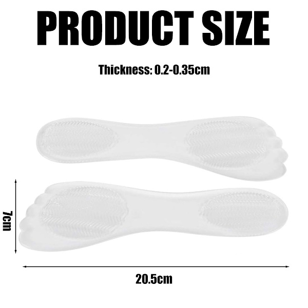 1 Par 3/4 Dam Kvinna Flickor Självhäftande Silikon Gel Halkskydd Bekväma Metatarsalkuddar för Smärtlindring (Klar) 21cm