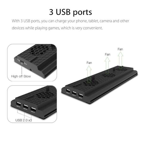 Vertikalt stativ med kylfläktar för Xbox One X spelkonsol, dockningsstation kylsystem  Svart