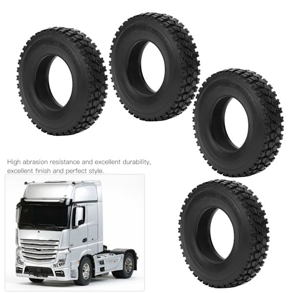 4 st 20 mm bredd krossad stenmönsterdäck för Tamiya traktorlastbil 1/14 RC-bil svart