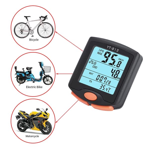 Cykel speedometer med kablet forbindelse, vandtæt LCD-display med baggrundsbelysning, cykelcomputer til hastighedsmåling og afstandsmåling, Multi