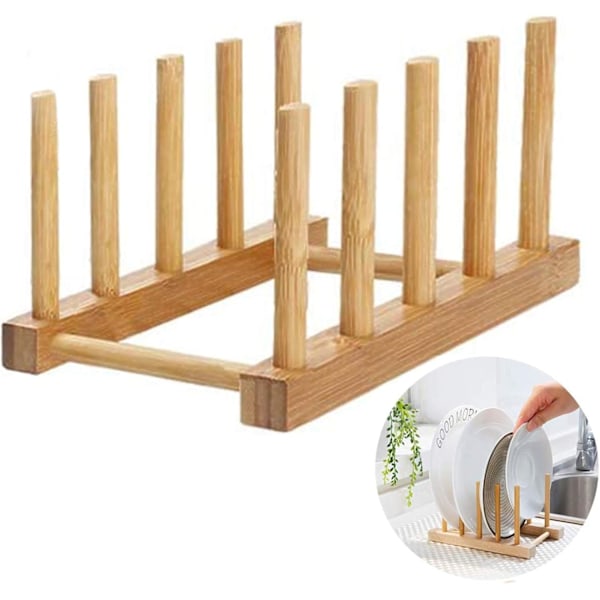 Naturligt diskställ i bambu, mångsidig tallrikshållare för kompakta kök, miljövänligt diskställ i bambu med flera funktioner för koppar,
