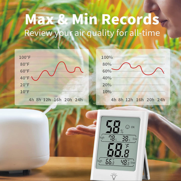 Digital inomhus termometer temperaturmätare hygrometer med MAX & MIN fuktighets- och temperaturposter