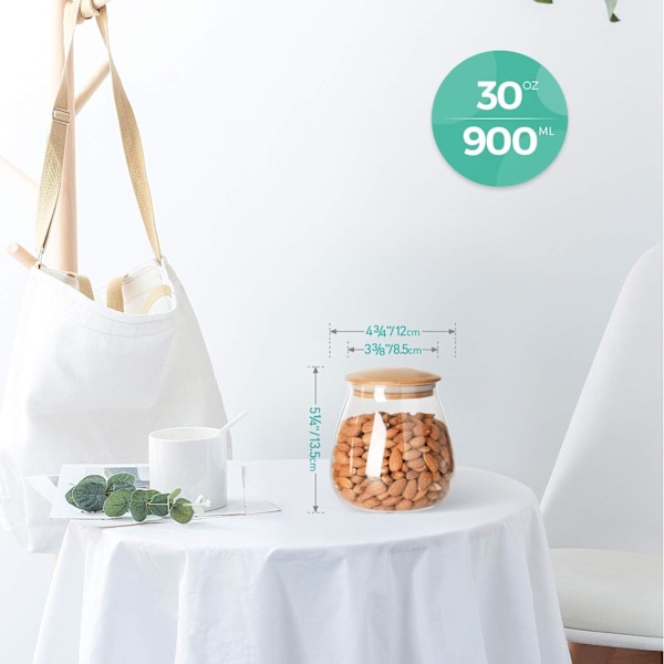 800 ML Glasförvaringsburkar, Lufttäta Borosilikatglasburkar med Bambulock och Silikonbricka, Maskintvättbara, Set om 3