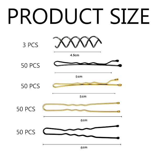 343PCS Bobby Pins Set, 100 U-formade hårnålar, 100 vågiga hårklämmor, 140 elastiska hårband och 3 spiralhårnålar, hårklämmor stylingnålar set för