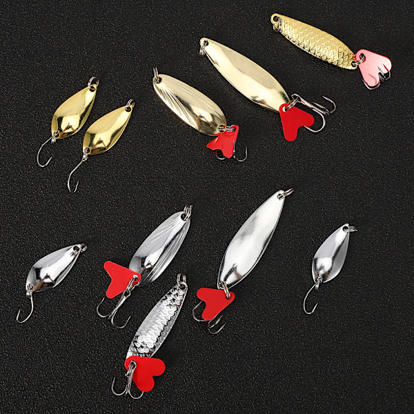 10PCS/Set Sequin Hard Lure Metal Artificial Simulation Spoon Bait Fishing Tackle Box